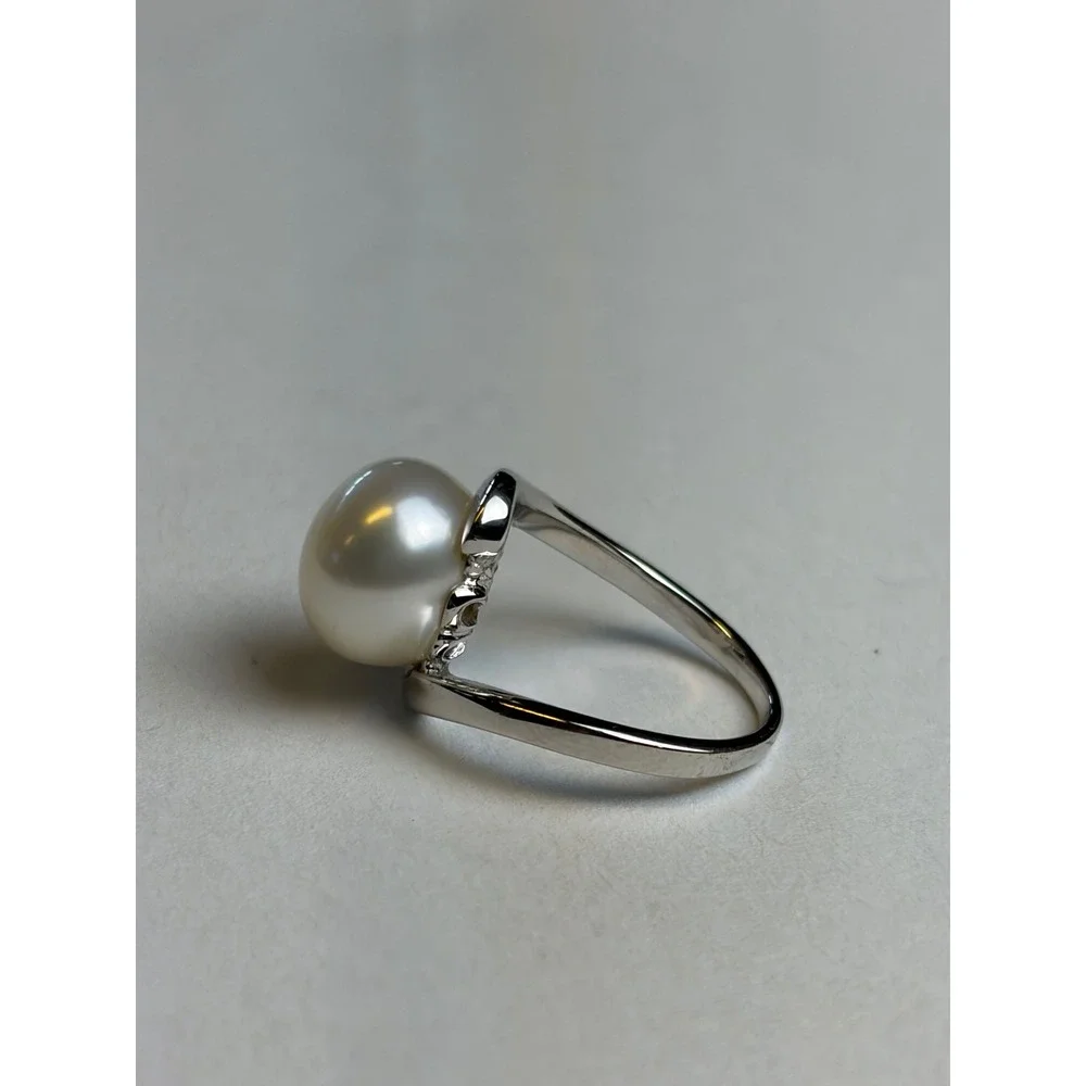 Vintage Pearl Ring 6.5 Silver 925 Bypass Solitaire Minimalist Elegant Jewelry